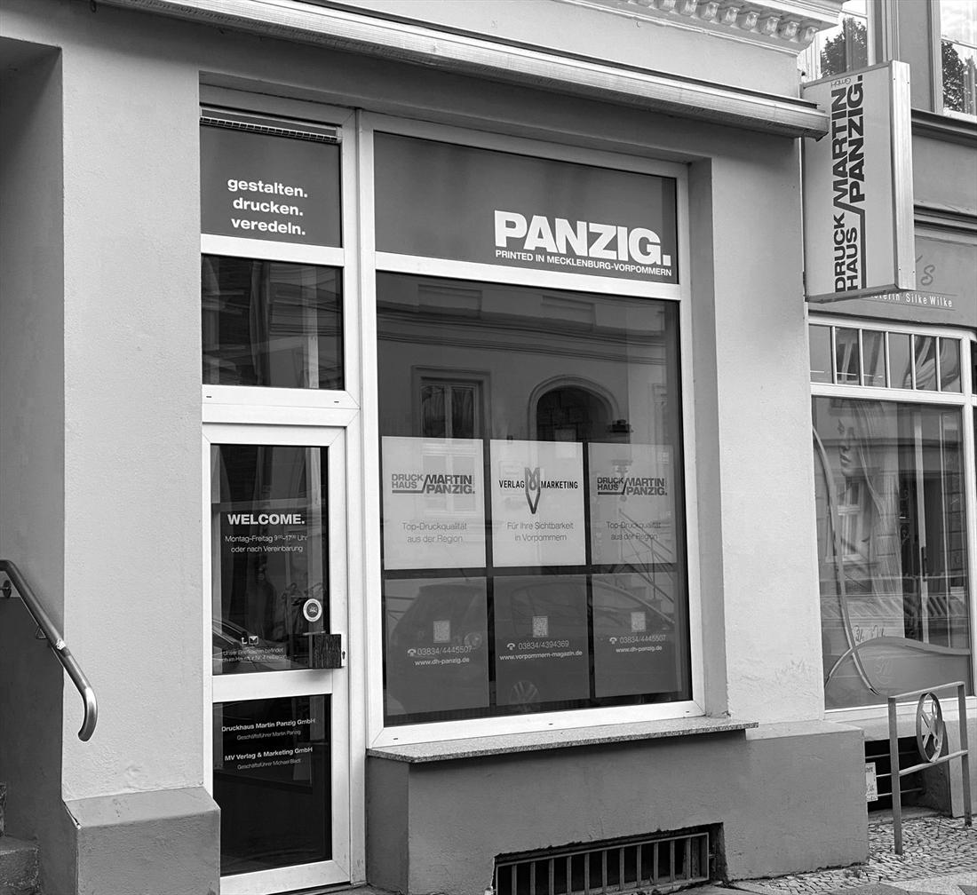 Das Ladengeschäft des Druckhauses Martin Panzig in der Fleischerstraße 4 in Greifswald